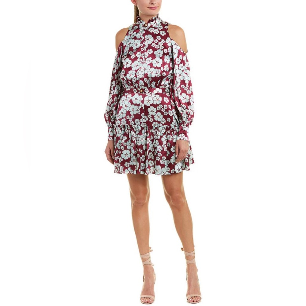 ALEXIS Audrina Floral Cold Shoulder Satin Silk Cocktail Mini Dress Size Medium